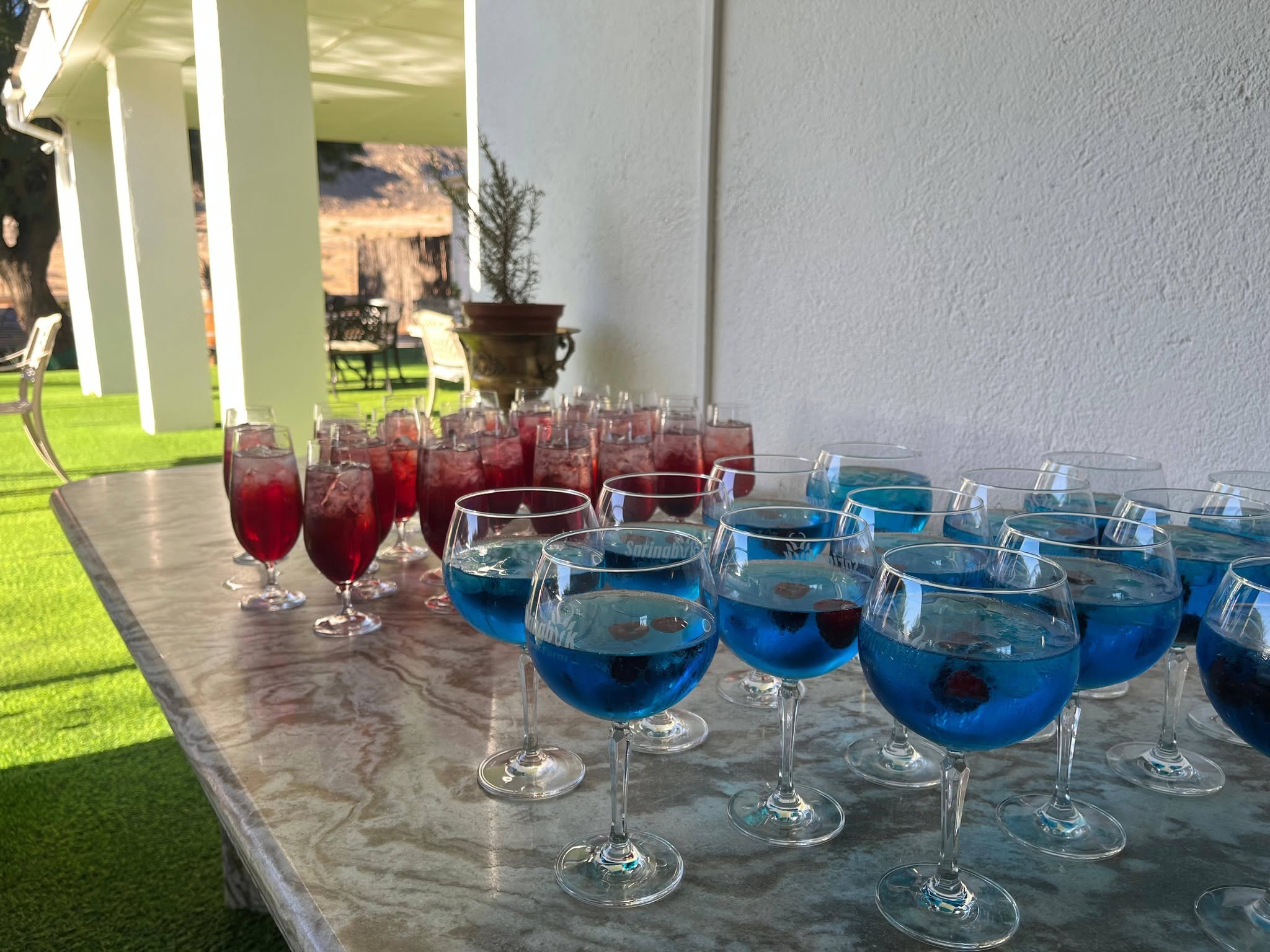 Welcome drinks prepared for an event at the farm